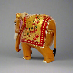 Traditional wooden elephant statue with colorful emboss painting, perfect for office or home