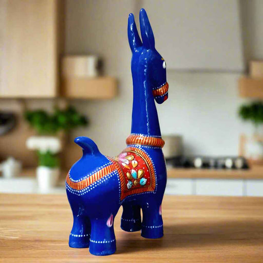 Handcrafted Bankura horse metal idol with vibrant enamel meenakari art
