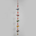 Handcrafted Bird String Wall Hanging with Multicolour Beads, Lace, Pom Poms and Brass Cow Bell — 3 Feet Long
