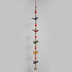 Handcrafted Bird String Wall Hanging with Multicolour Beads, Lace, Pom Poms and Brass Cow Bell — 3 Feet Long