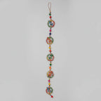 Handcrafted Elephant Ring String Wall Hanging with Silver Bead Frames, Colourful Pom Poms and Multicolour Beads — Set of 5 Rings, 3 Feet Long