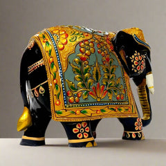 Ethnic wooden elephant figurine with emboss painting, perfect for premium décor