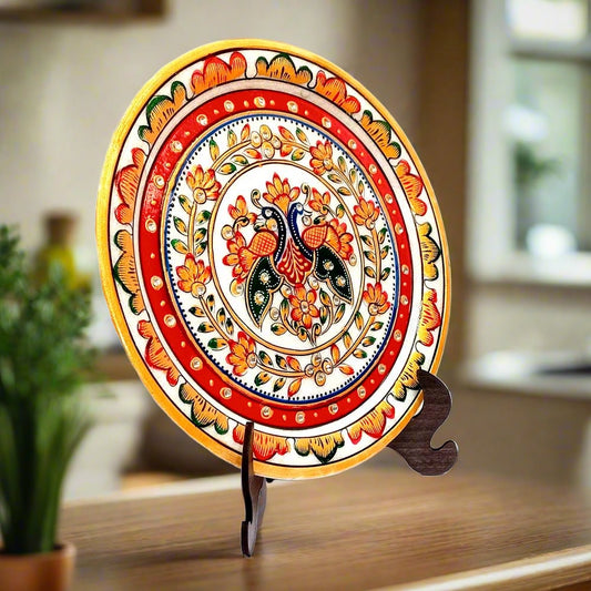 An exquisite hand-painted marble plate, a perfect centerpiece for table decor.