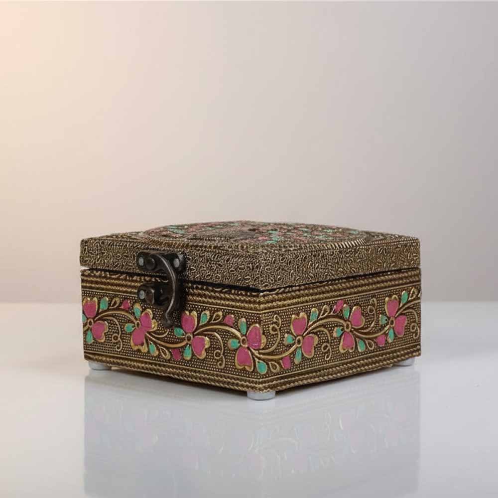 Premium wood and metal peacock box, lightweight for festivals or corporate favors.