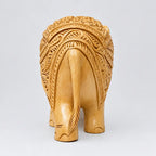 Back view of 4-inch floral carved wooden elephant statue