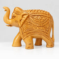 4-inch floral wood carving elephant statue with trunk up