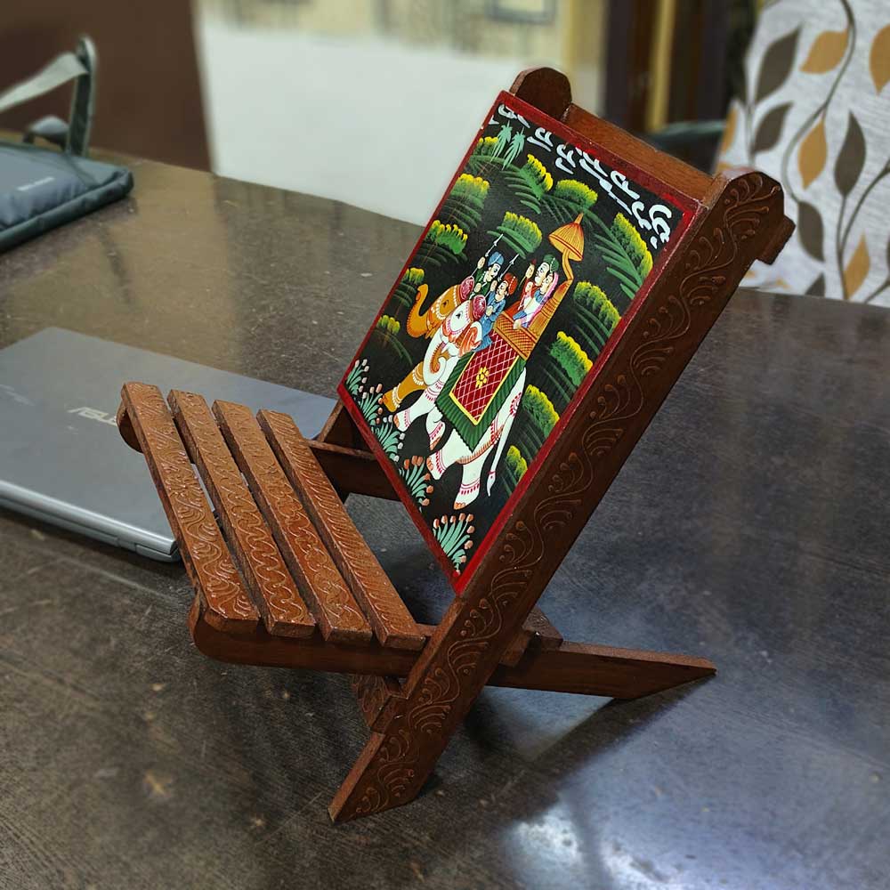 A foldable wooden reading stand, great for books, tablets, or sheet music.