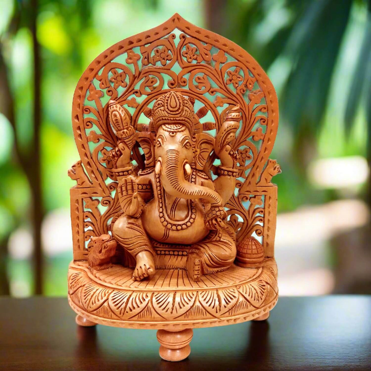Handmade wooden Mehraab Ganesha idol perfect for worship, home decor, and gifting occasions