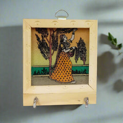 Elegant decorative wooden key organizer with gemstone painting
