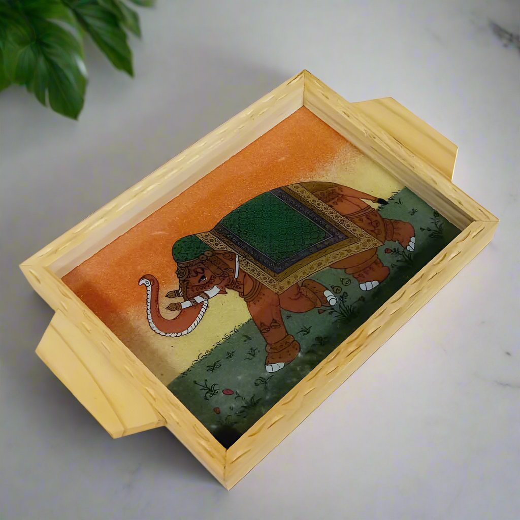 Wooden gemstone painting tray with handcrafted gemstone artwork