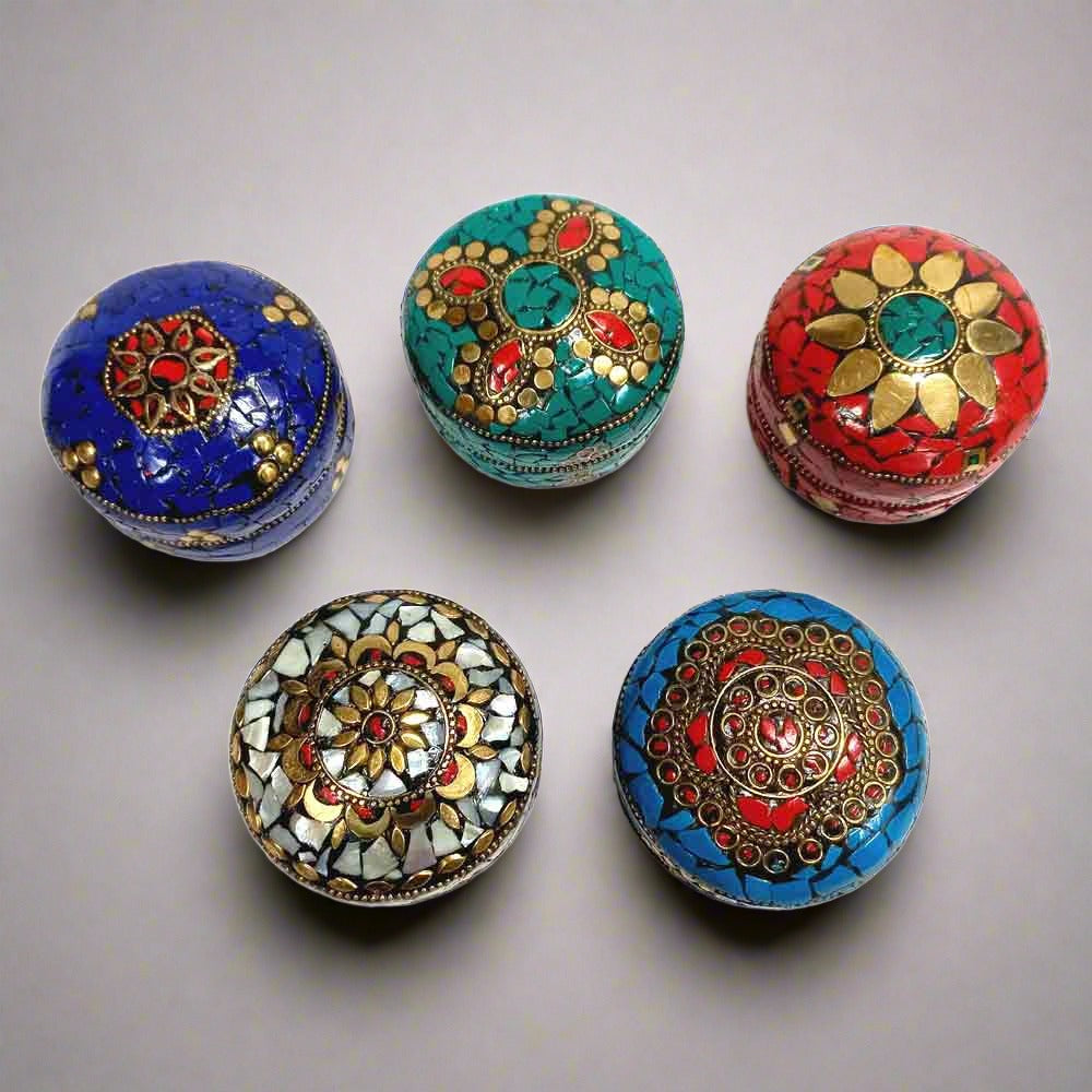 Compact stone-studded kumkum box for jewelry and sindoor