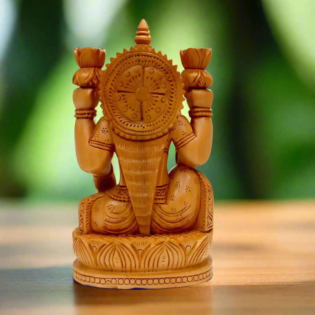 Sacred Lakshmi statue in Kadamba wood, perfect for puja, temples, and home décor