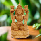 Wooden Lakshmi murti, handcrafted with detailed carvings for spiritual rituals