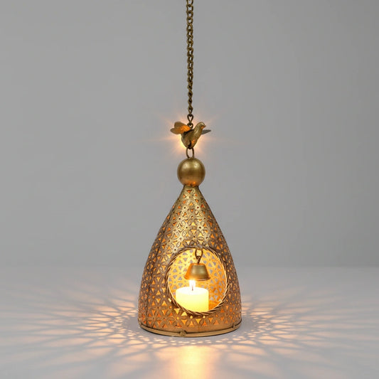 30cm golden oxidized iron bird nest design tealight and diya holder for home decor.