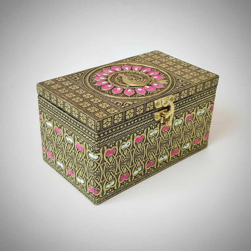 Golden oxidized peacock dry fruit box with jars