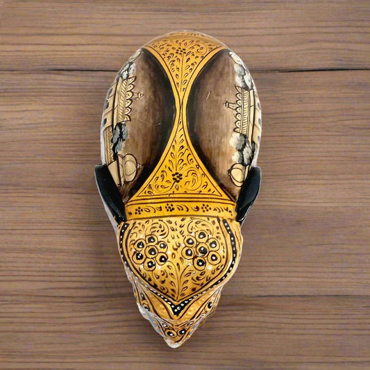 A hand-painted black elephant showpiece with traditional miniature art, a beautiful home accent.