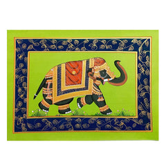 A unique hand-painted elephant, an exquisite wall decor piece on silk fabric.