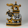 20cm hand-painted wooden Ambari elephant featuring a King in a howdah and a lion at the base.