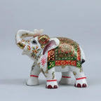 Hand-painted white marble elephant with red green gold Meenakari art — 10 inch large figurine Jaipur