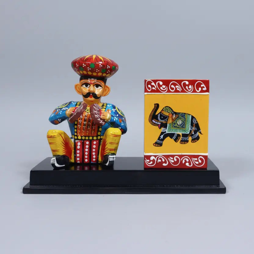 Hand painted Rajasthani dhol player figurine made from solid wood