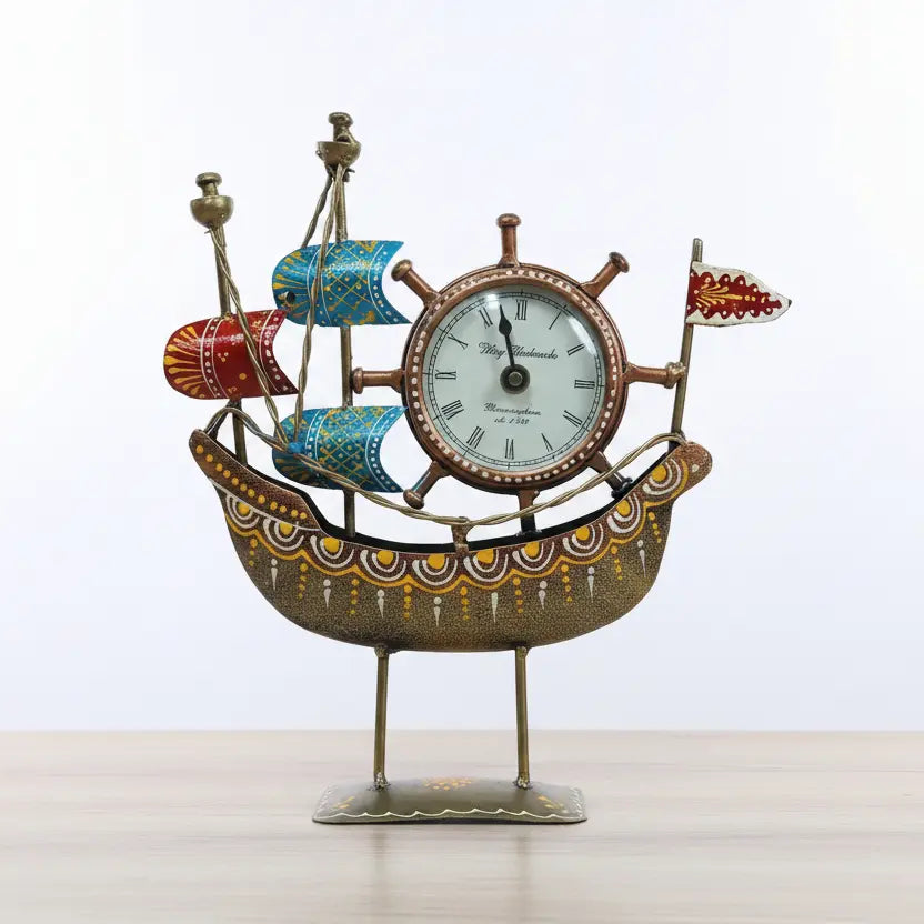 Hand Painted Metal Sailing Ship Table Clock | Jaipur Handcrafted Office & Home Decor | KK Gift Store