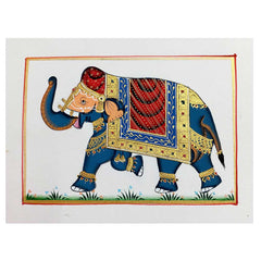 A hand-painted silk elephant painting with intricate details, an unframed piece of art.