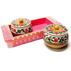 A hand-painted wooden dry fruit box, a wonderful piece of table decor for your home or office.