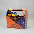 Handcrafted wooden basket with hand painted Rajasthani folk art – front view