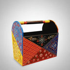 Hand painted wooden storage basket – side view with vibrant Rajasthani motifs