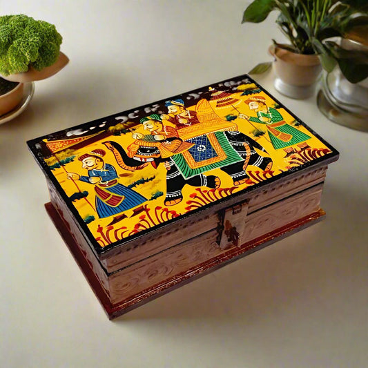 Hand-painted wooden jewel box 6x4 inches with elegant traditional design