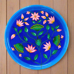 A hand-painted wooden plate, a beautiful piece for wall decor.
