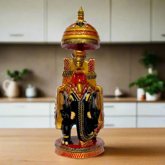 Handcrafted Wooden Ambabari Elephant decorated with traditional emboss design.