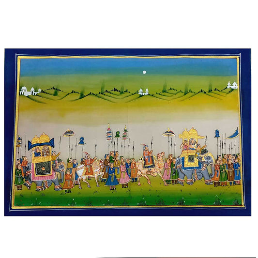 A handcrafted silk painting from India, perfect for adding a touch of elegance to your home or office decor.
