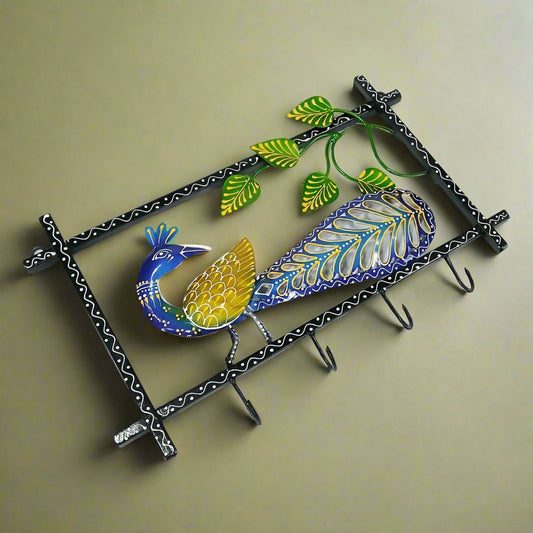 Elegant Iron Key Rack with Peacock Design – 37cm x 23cm Home Organizer