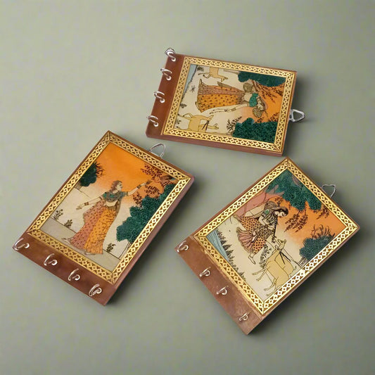 Artisan Wooden Key Holder with Real Gemstone Painting – Entryway Wall Accessory