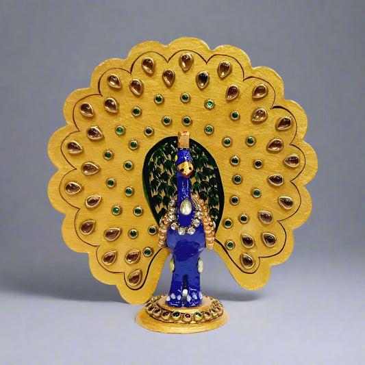 Traditional Meenakari Peacock Statue – Vibrant Hand-Painted Metal Showpiece