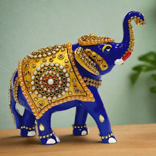 Intricate Meenakari Painted Elephant Figurine with Colorful Stones – Indian Artisan Craft