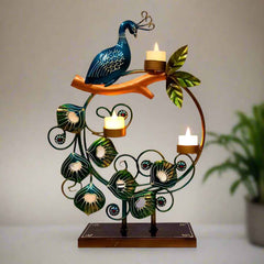 Antique-Peacock style metal tealight candle holder for Diwali decorations and cozy lighting