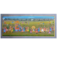 A handcrafted painting on pure silk, capturing the intricate details of a cultural ceremony scene.