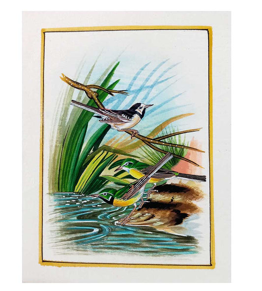 A handcrafted, unframed birds painting on silk, showcasing the natural beauty of sparrows.