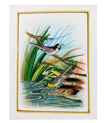 A handcrafted, unframed birds painting on silk, showcasing the natural beauty of sparrows.