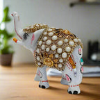Decorative White Lucky Elephant – 8cm Tall Metal Gift Figurine with Intricate Design