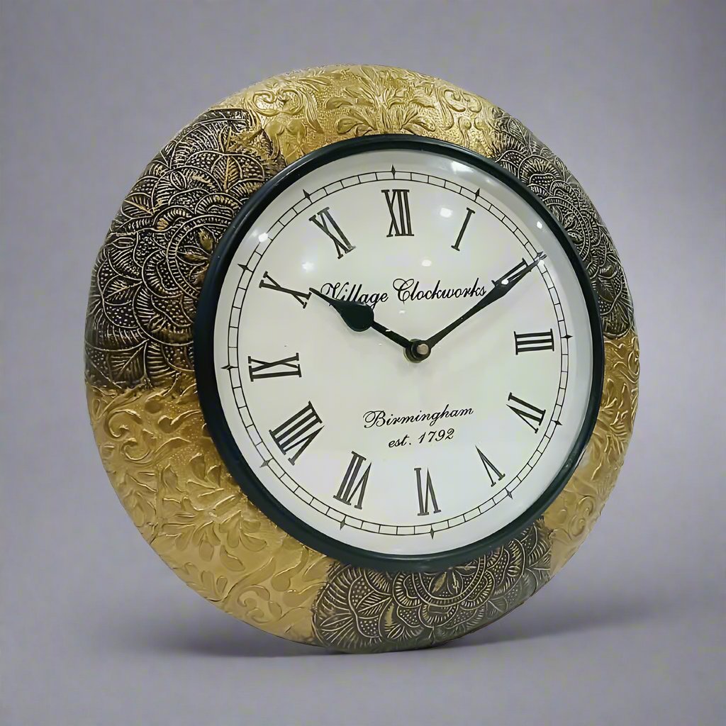 Classic handcrafted wooden wall clock with elegant vintage design