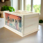 Handcrafted wooden desk organizer with gemstone painting, ideal for gifting.