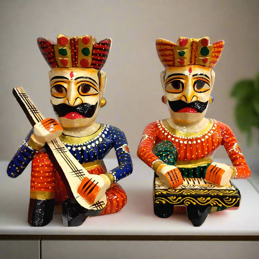 Wooden handcrafted Rajasthani Bawla set with detailed hand painting and instruments