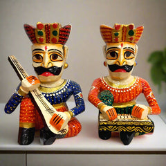 Wooden handcrafted Rajasthani Bawla set with detailed hand painting and instruments