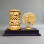 Wooden peacock design pen stand, hand-carved and durable office organizer