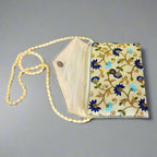 Beautifully crafted polyester clutch featuring traditional zari and embroidery work in vibrant colors