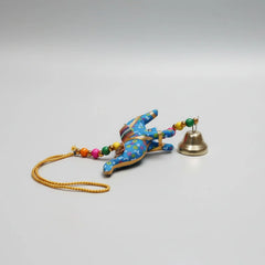 Blue printed fabric single elephant decorative hanging with traditional Indian beadwork.