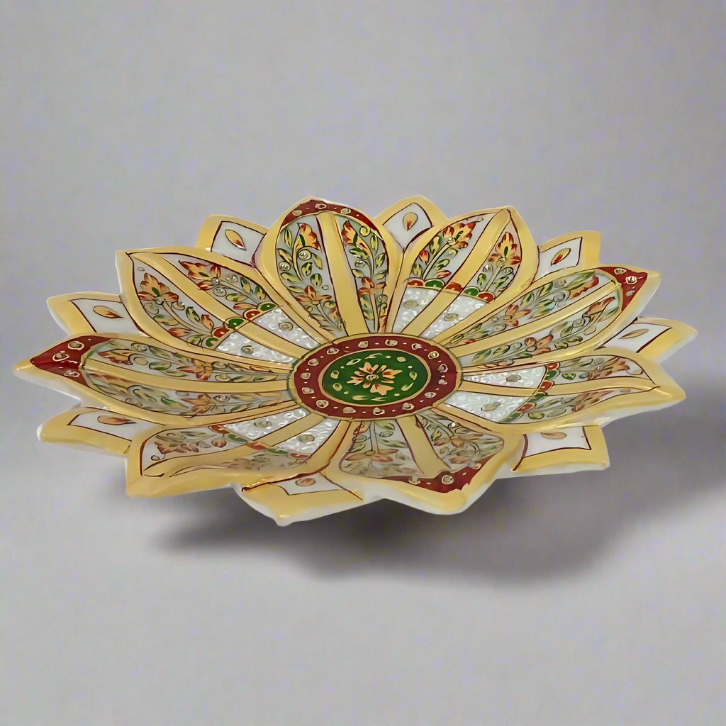 Hand-painted decorative marble urli with emboss painted detailing